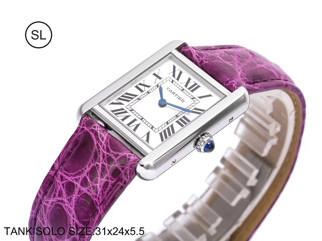 Cartier tank quartz watch small crocodile leather W5200005 purple