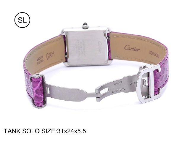 Cartier tank quartz watch small crocodile leather W5200005 purple