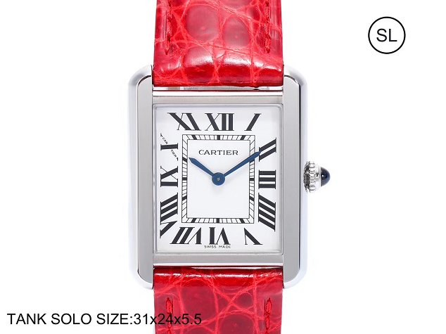 Cartier tank quartz watch small crocodile leather W5200005 red