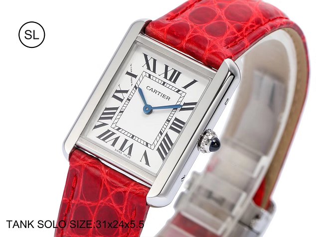 Cartier tank quartz watch small crocodile leather W5200005 red