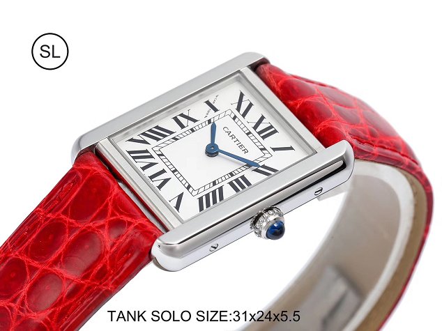 Cartier tank quartz watch small crocodile leather W5200005 red