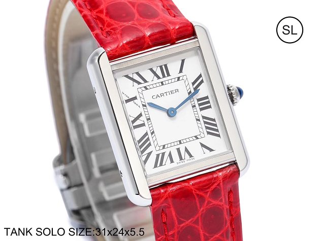 Cartier tank quartz watch small crocodile leather W5200005 red