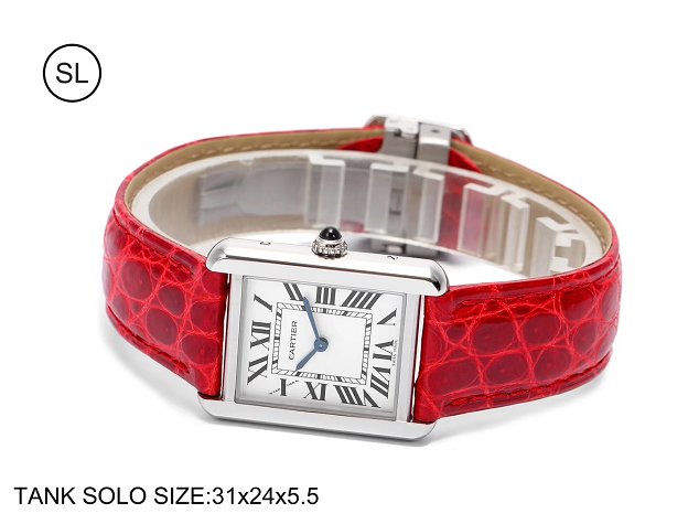 Cartier tank quartz watch small crocodile leather W5200005 red