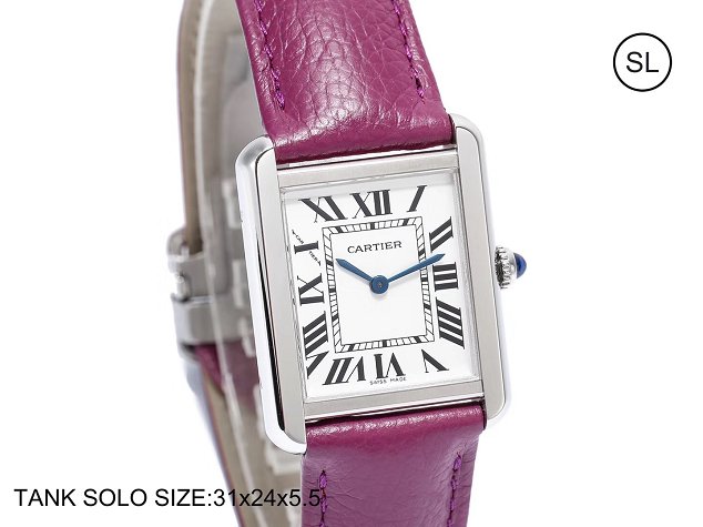 Cartier tank quartz watch small togo leather WSTA0030 purple