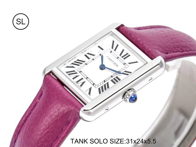 Cartier tank quartz watch small togo leather WSTA0030 purple