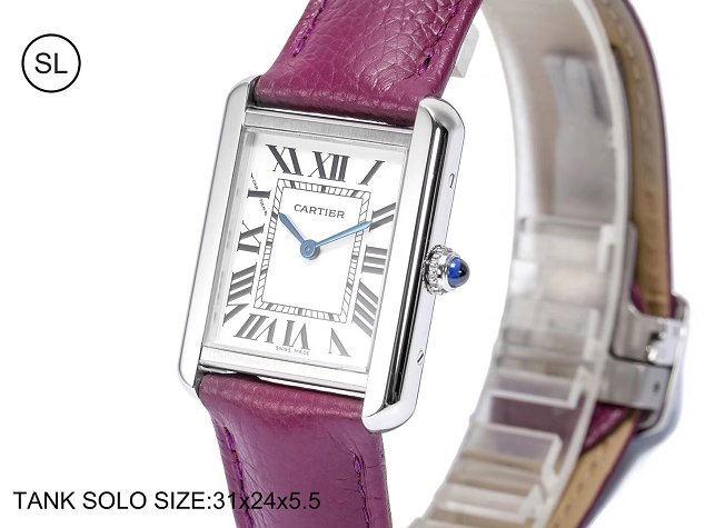 Cartier tank quartz watch small togo leather WSTA0030 purple