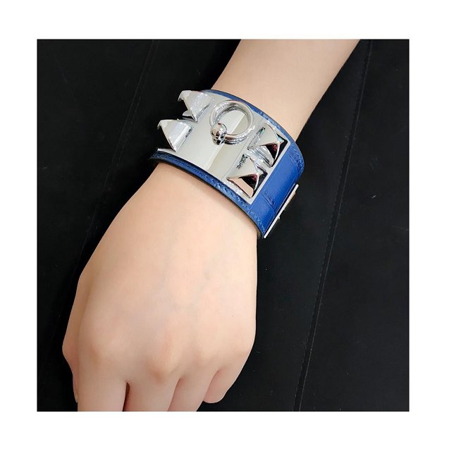 Herems crocodile leather CDC bracelet H109025 blue