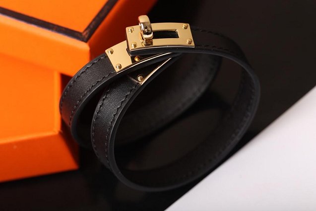 Hermes togo leather kelly double tour bracelet H064642 black