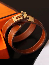 Hermes togo leather kelly double tour bracelet H064642 brown