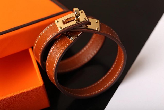 Hermes togo leather kelly double tour bracelet H064642 brown