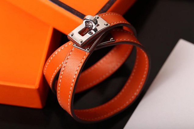 Hermes togo leather kelly double tour bracelet H064642 orange