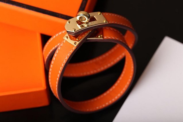 Hermes togo leather kelly double tour bracelet H064642 orange