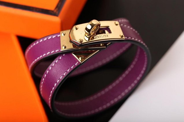 Hermes togo leather kelly double tour bracelet H064642 purple