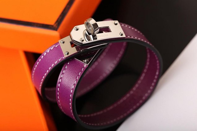 Hermes togo leather kelly double tour bracelet H064642 purple