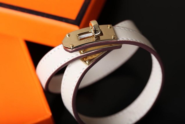 Hermes togo leather kelly double tour bracelet H064642 white