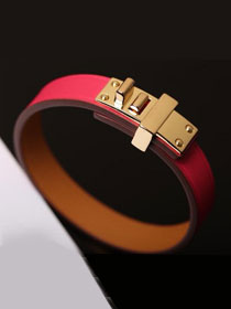 Hermes mini dog  clous ronds bracelet H071679 rose red