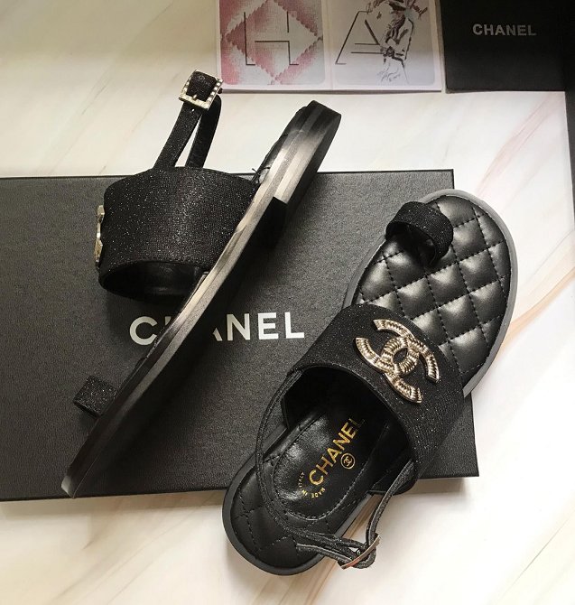 CC elastic&lambskin sandals G34625 black