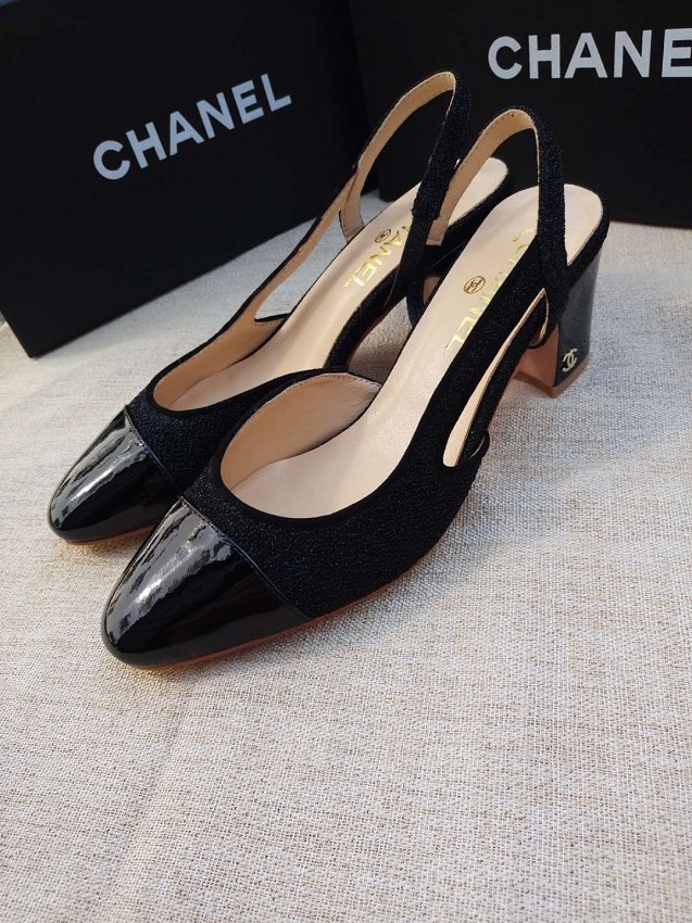 2019 CC lambskin 55mm heel slingbacks G31318 black