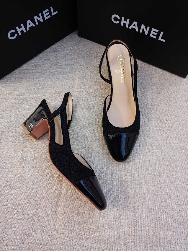 2019 CC lambskin 55mm heel slingbacks G31318 black