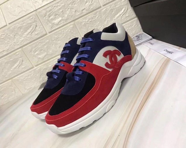 2019 CC suede calfskin sneakers G34361 red&navy blue