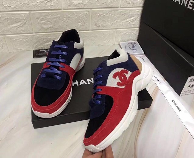 2019 CC suede calfskin sneakers G34361 red&navy blue