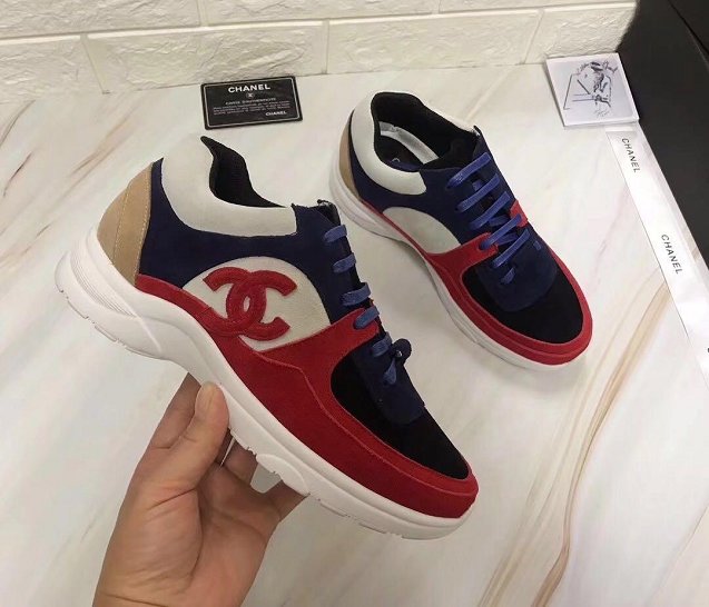 2019 CC suede calfskin sneakers G34361 red&navy blue