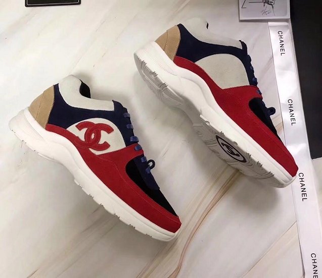 2019 CC suede calfskin sneakers G34361 red&navy blue