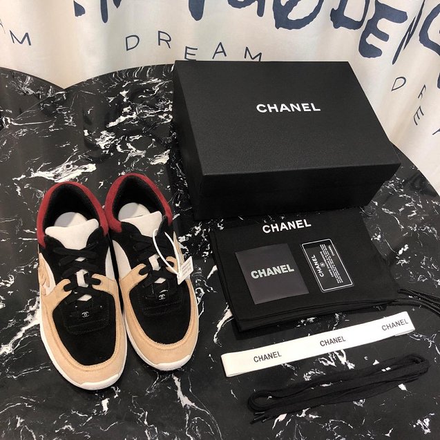 2019 CC suede calfskin sneakers G34362 apricot&black