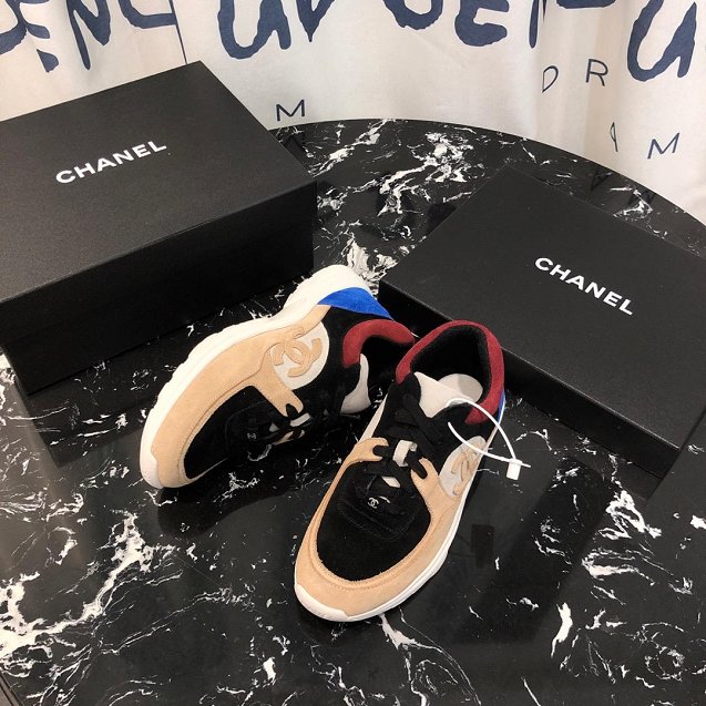 2019 CC suede calfskin sneakers G34362 apricot&black