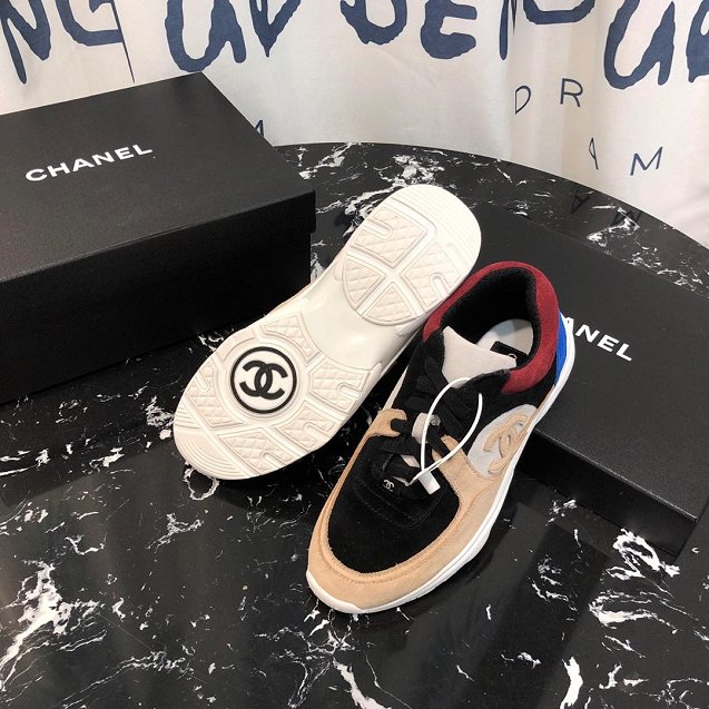 2019 CC suede calfskin sneakers G34362 apricot&black