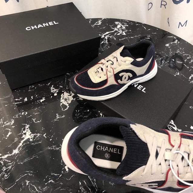 2019 CC suede calfskin sneakers G34362 beige&navy blue