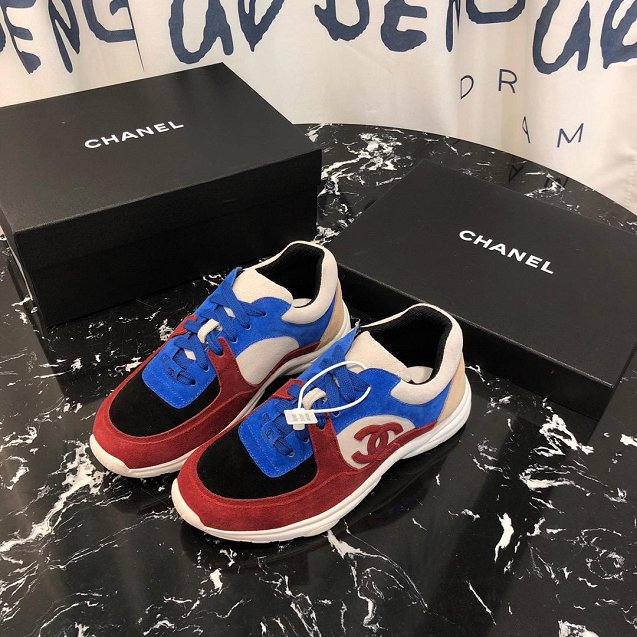 2019 CC suede calfskin sneakers G34362 blue&bordeaux