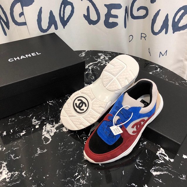 2019 CC suede calfskin sneakers G34362 blue&bordeaux