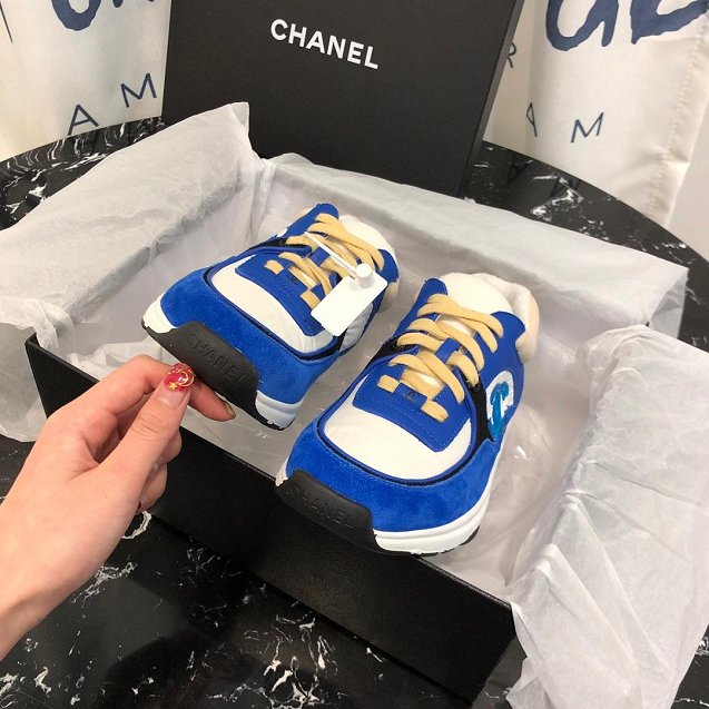 2019 CC suede calfskin sneakers G34362 blue&white