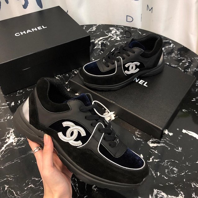 2019 CC suede calfskin sneakers G34362 black&white