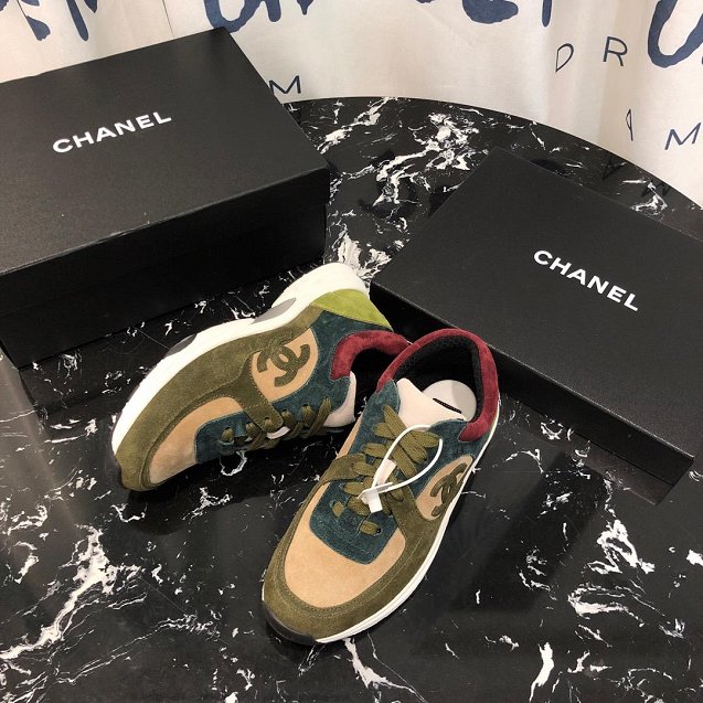 2019 CC suede calfskin sneakers G34362 khaki&apricot