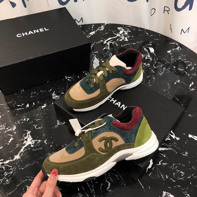 2019 CC suede calfskin sneakers G34362 khaki&apricot