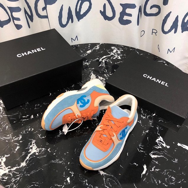 2019 CC suede calfskin sneakers G34362 orange&blue