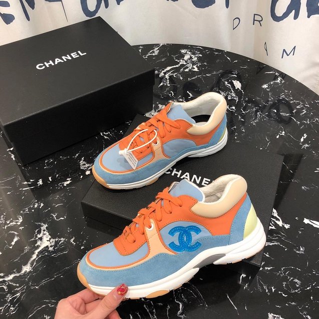 2019 CC suede calfskin sneakers G34362 orange&blue