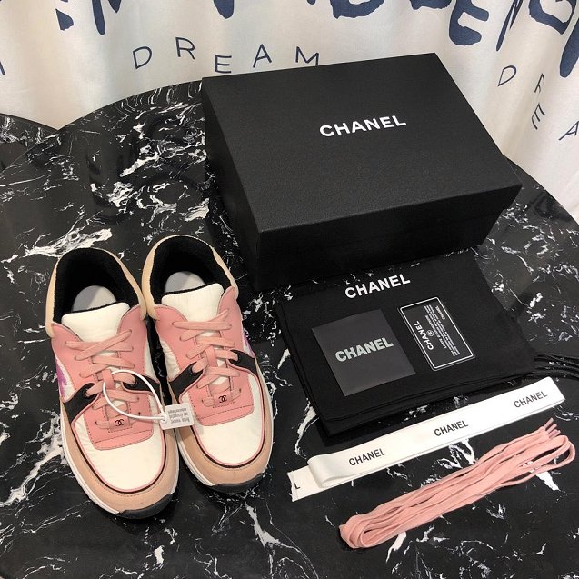 2019 CC suede calfskin sneakers G34362 pink&white