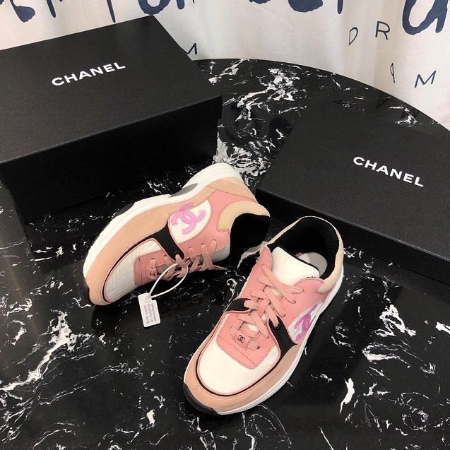 2019 CC suede calfskin sneakers G34362 pink&white
