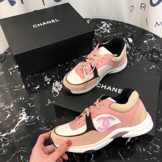 2019 CC suede calfskin sneakers G34362 pink&white