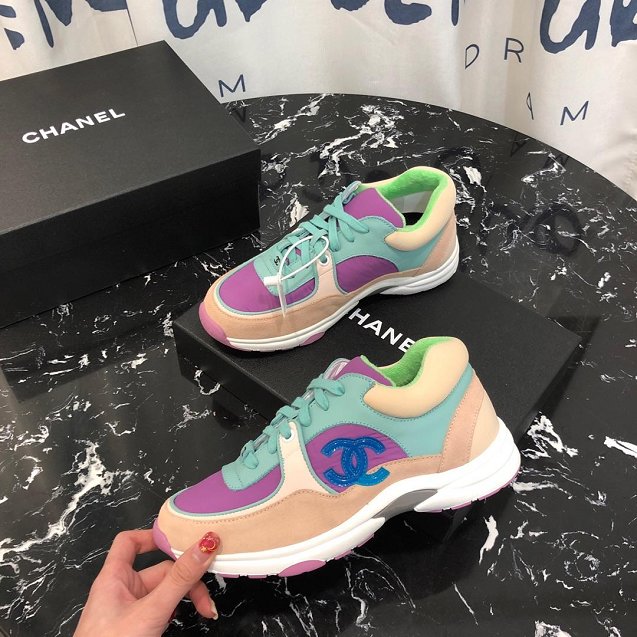 2019 CC suede calfskin sneakers G34362 purple&green