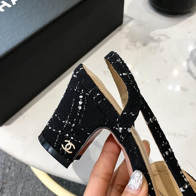 2019 CC tweed 55mm heel slingbacks G31318 black