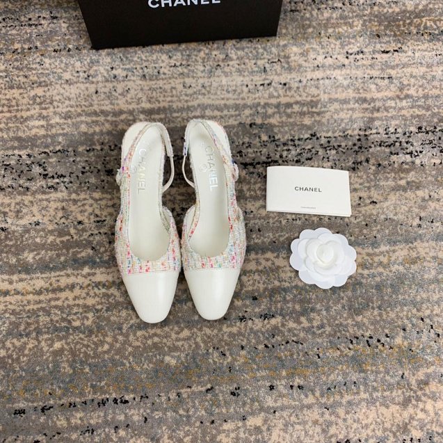 2019 CC tweed slingbacks G31319 white