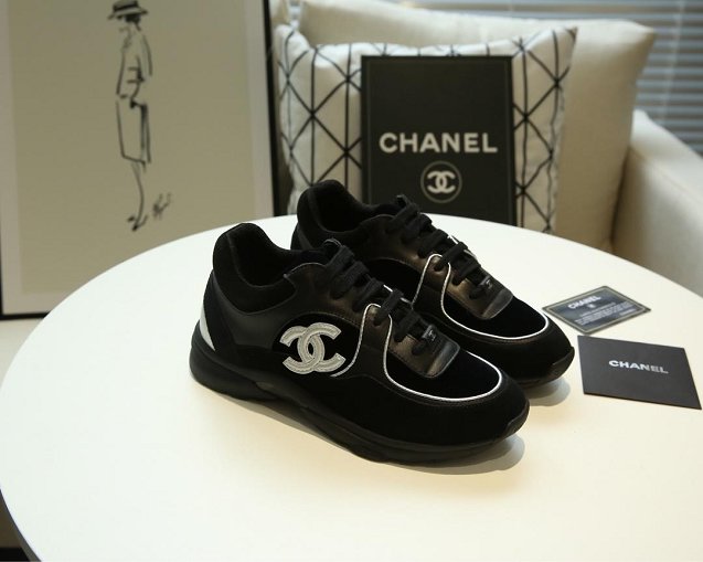 CC original suede&calfskin sneakers G34368 black