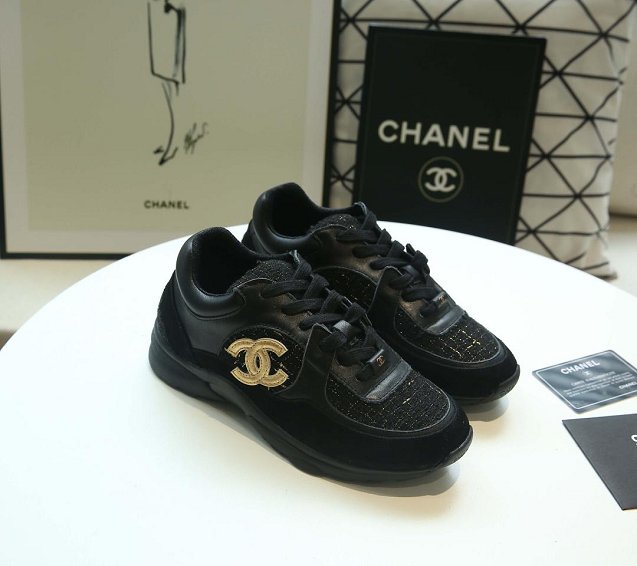 2019 CC tweed calfskin sneakers G34357 black