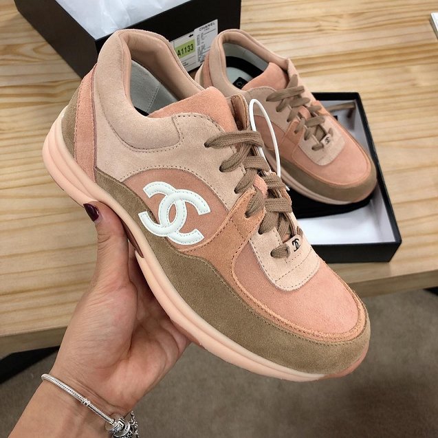 CC tweed&suede sneakers G34357 pink