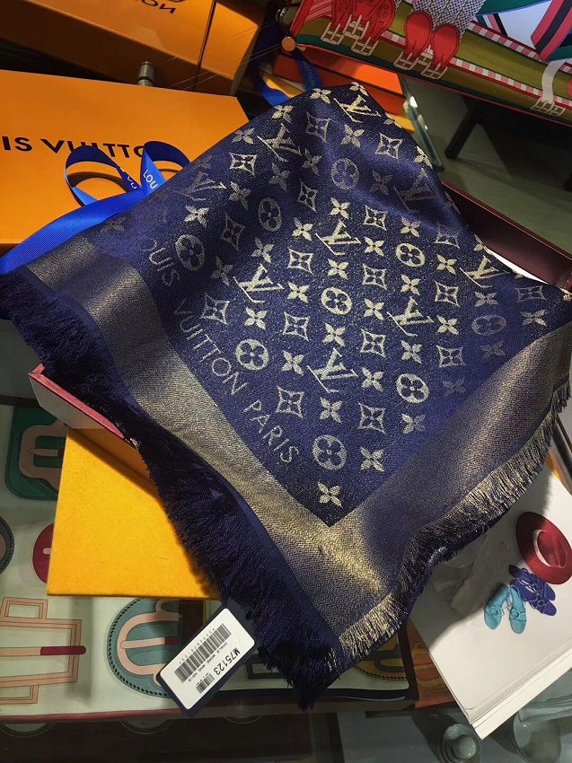 2020 louis vuitton top quality silk scarf L568 navy blue