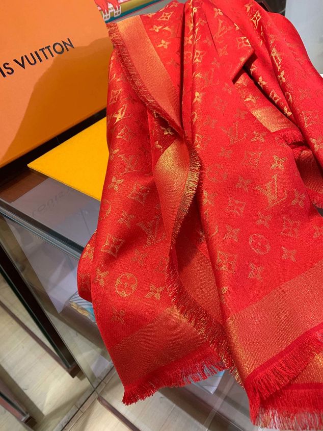 2020 louis vuitton top quality silk scarf L568 red&gold